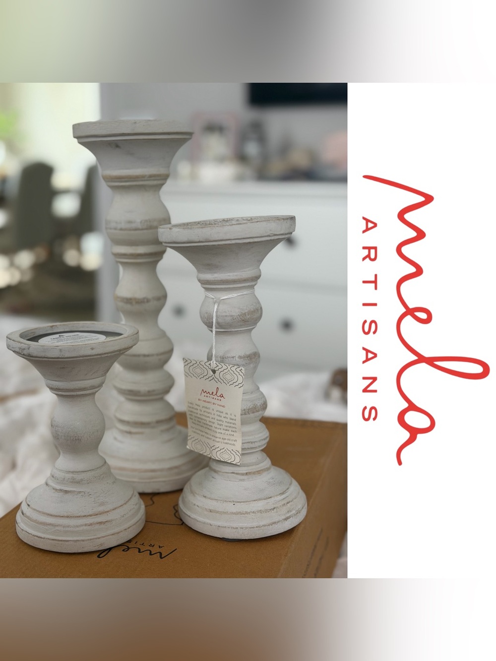 NWT | Mela Artisans Candle Holders -Set of 3 - Wooden